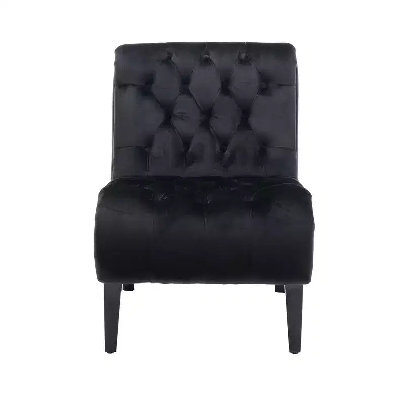 Okak Modern Armless Velvet Accent Chair, Upholstered Fabric Button Comfortable Chair with Wooden Legs
