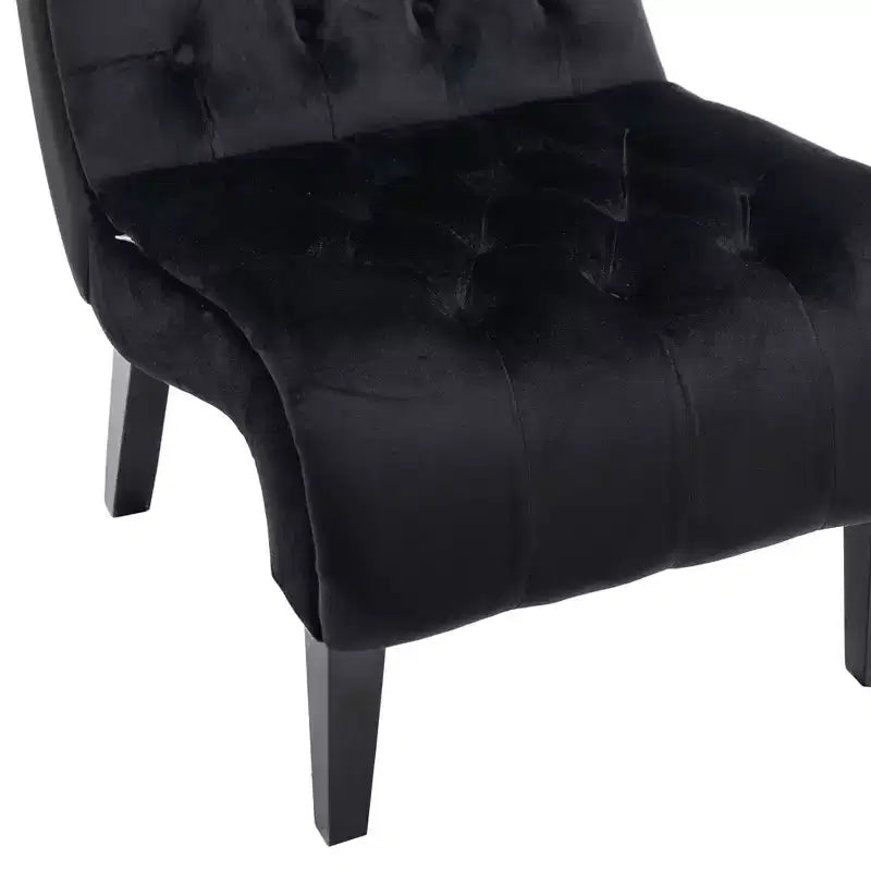 Okak Modern Armless Velvet Accent Chair, Upholstered Fabric Button Comfortable Chair with Wooden Legs