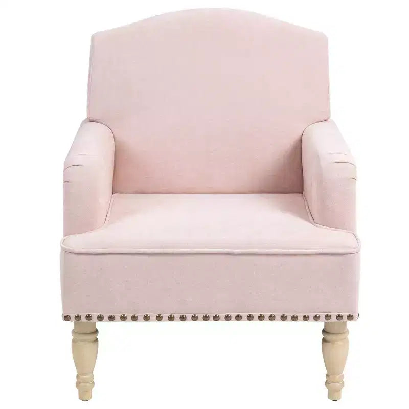 Poltrona moderna Okak con gambe retrò in legno, poltroncina in tessuto, comoda poltrona imbottita per camera da letto e soggiorno