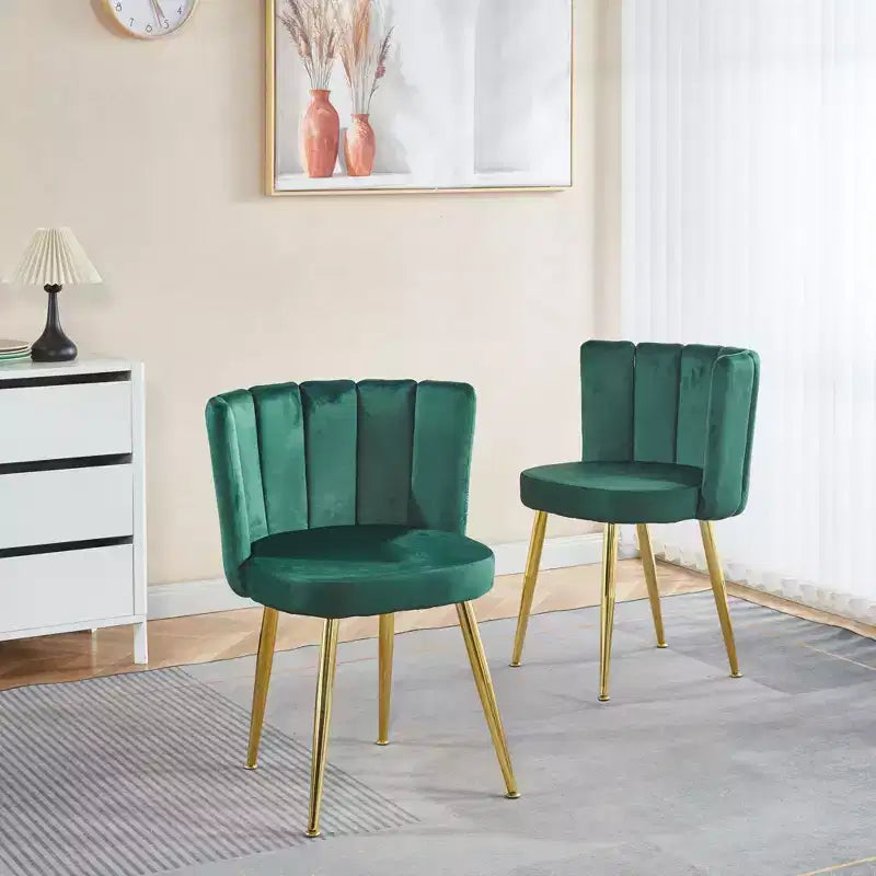 Okak Modern Accent Chair, with Iron Tube Golden Color Legs, Velvet and Comfortable Backrest, Set of 2