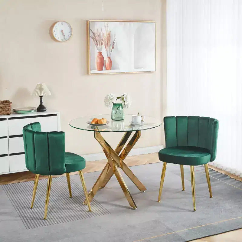 Okak Modern Accent Chair, with Iron Tube Golden Color Legs, Velvet and Comfortable Backrest, Set of 2