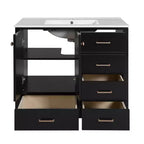 Mobile bagno Chic Crate-36In con lavello in ceramica, 4 cassetti e ante con chiusura ammortizzata | Struttura in legno massello | Indipendente | Nero