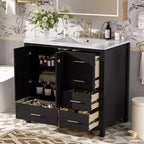 Mobile bagno Chic Crate-36In con lavello in ceramica, 4 cassetti e ante con chiusura ammortizzata | Struttura in legno massello | Indipendente | Nero
