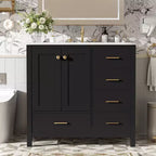 Mobile bagno Chic Crate-36In con lavello in ceramica, 4 cassetti e ante con chiusura ammortizzata | Struttura in legno massello | Indipendente | Nero