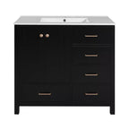 Mobile bagno Chic Crate-36In con lavello in ceramica, 4 cassetti e ante con chiusura ammortizzata | Struttura in legno massello | Indipendente | Nero