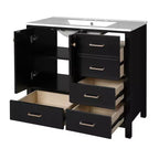 Mobile bagno Chic Crate-36In con lavello in ceramica, 4 cassetti e ante con chiusura ammortizzata | Struttura in legno massello | Indipendente | Nero