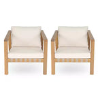Christopher Knight Home Fraser Patio Slat Design Acacia Wood Club Chair with Cushion, Beige/Light Teak