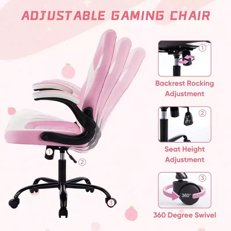 Bestier Sedia da gaming, sedia girevole da computer in pelle PU con supporto lombare, schienale regolabile e braccioli ribaltabili per sedia da scrivania per ufficio domestico