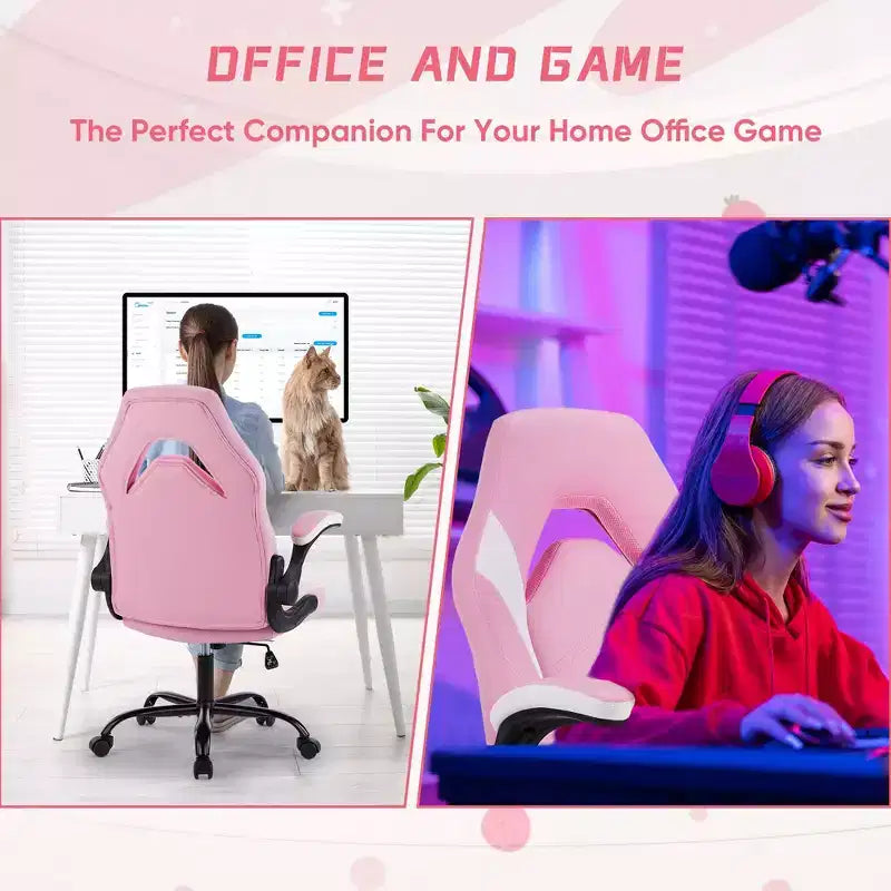 Bestier Sedia da gaming, sedia girevole da computer in pelle PU con supporto lombare, schienale regolabile e braccioli ribaltabili per sedia da scrivania per ufficio domestico
