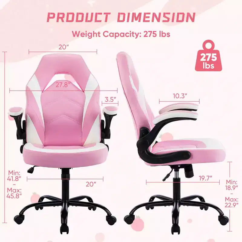 Bestier Sedia da gaming, sedia girevole da computer in pelle PU con supporto lombare, schienale regolabile e braccioli ribaltabili per sedia da scrivania per ufficio domestico