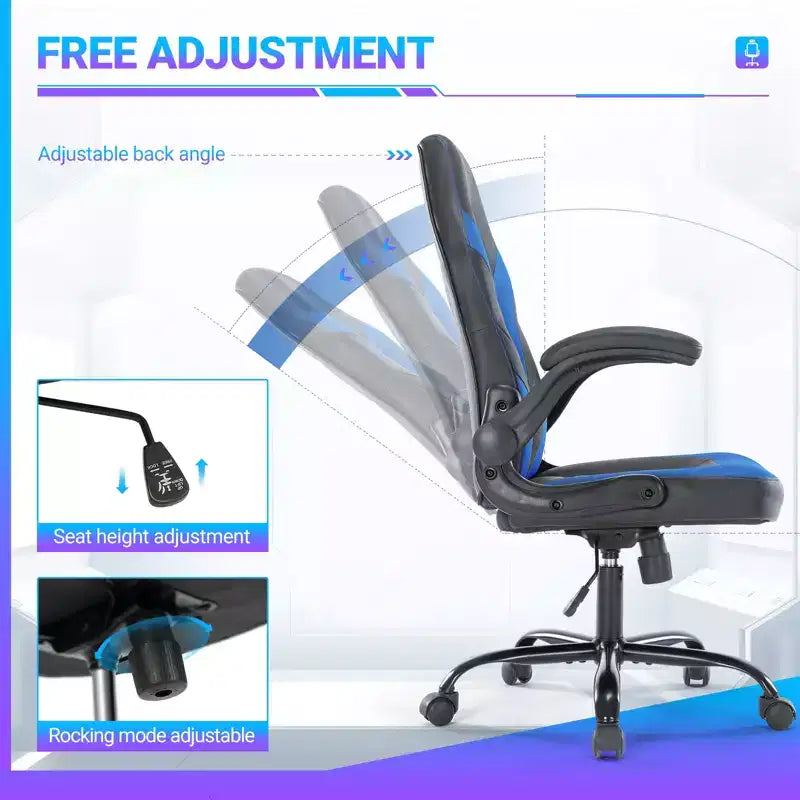 Bestier Sedia da gaming, sedia girevole da computer in pelle PU con supporto lombare, schienale regolabile e braccioli ribaltabili per sedia da scrivania per ufficio domestico