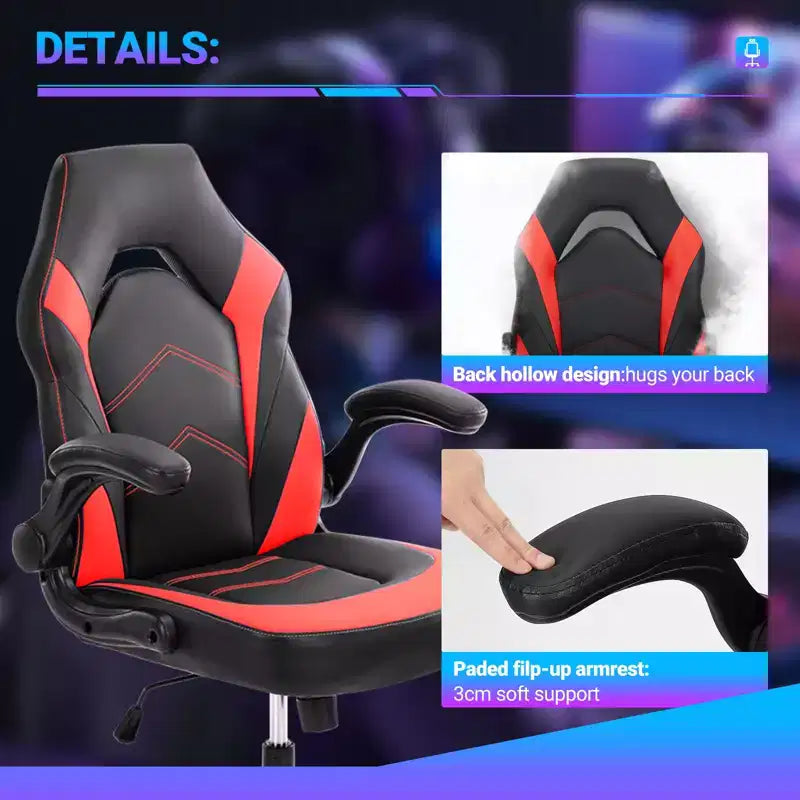 Bestier Sedia da gaming, sedia girevole da computer in pelle PU con supporto lombare, schienale regolabile e braccioli ribaltabili per sedia da scrivania per ufficio domestico
