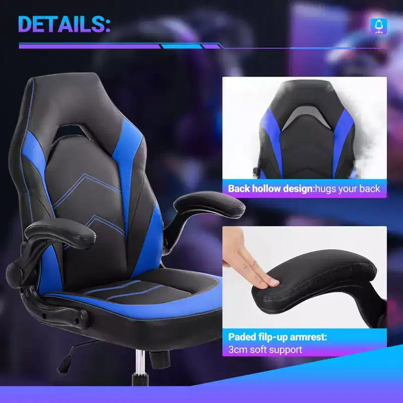 Bestier Sedia da gaming, sedia girevole da computer in pelle PU con supporto lombare, schienale regolabile e braccioli ribaltabili per sedia da scrivania per ufficio domestico