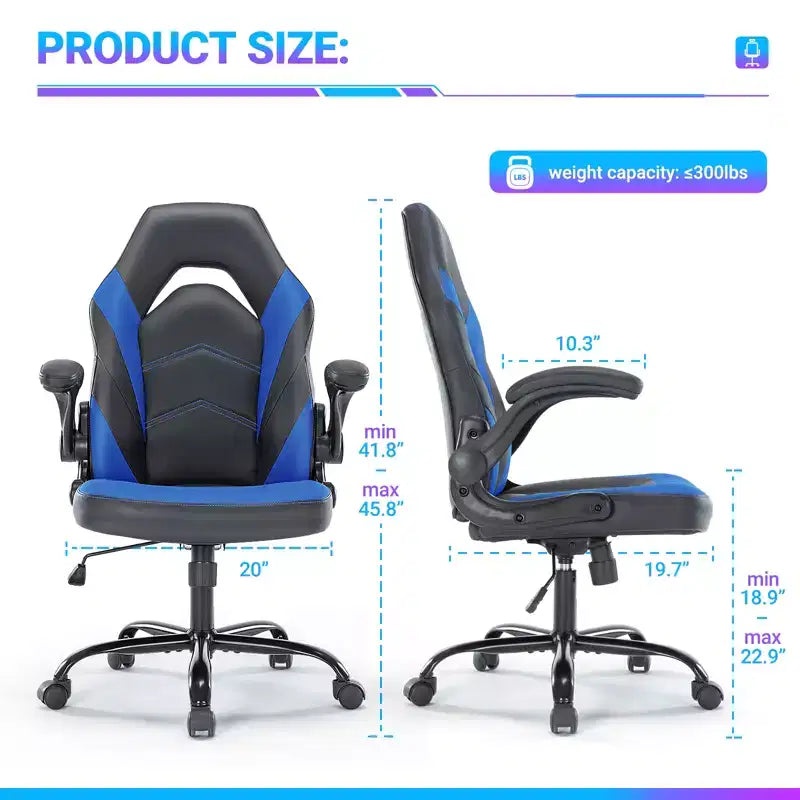 Bestier Sedia da gaming, sedia girevole da computer in pelle PU con supporto lombare, schienale regolabile e braccioli ribaltabili per sedia da scrivania per ufficio domestico