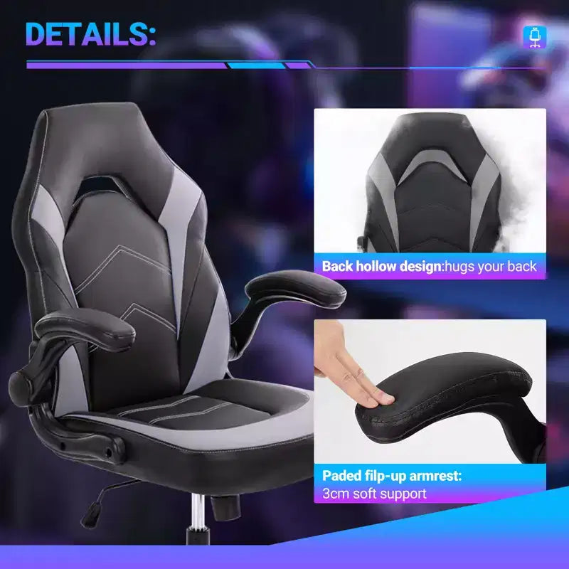 Bestier Sedia da gaming, sedia girevole da computer in pelle PU con supporto lombare, schienale regolabile e braccioli ribaltabili per sedia da scrivania per ufficio domestico