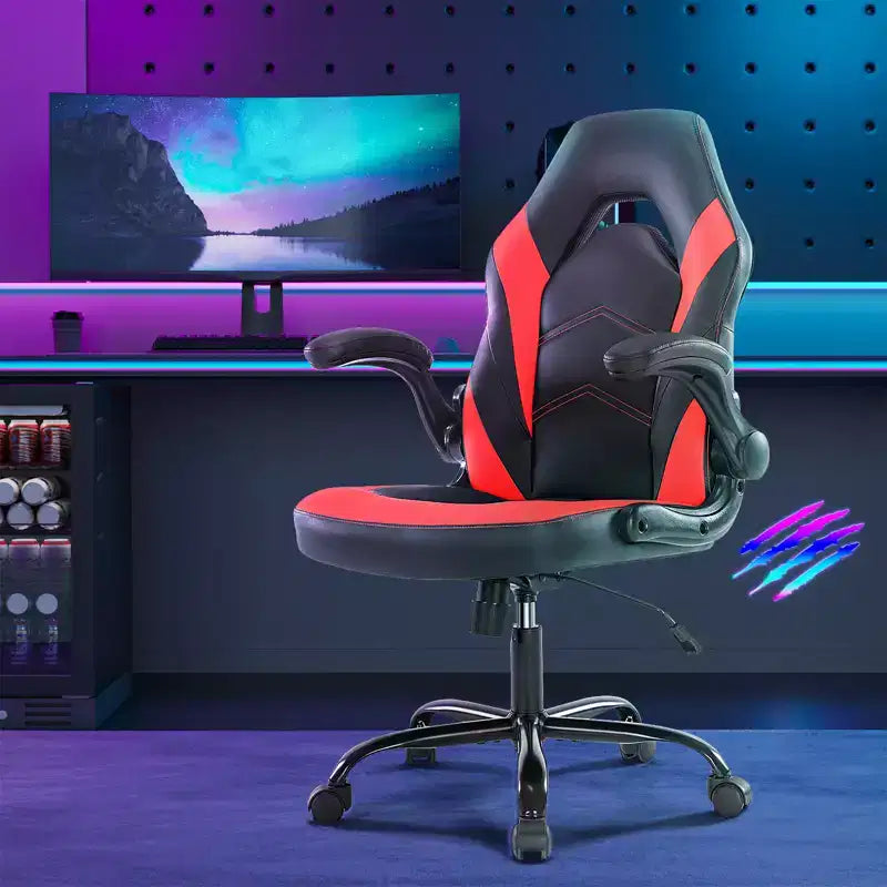 Bestier Sedia da gaming, sedia girevole da computer in pelle PU con supporto lombare, schienale regolabile e braccioli ribaltabili per sedia da scrivania per ufficio domestico