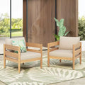 Christopher Knight Home Fritz Outdoor Rustic Upholstered Club Chair with Slat Paneling (Set of 2)
