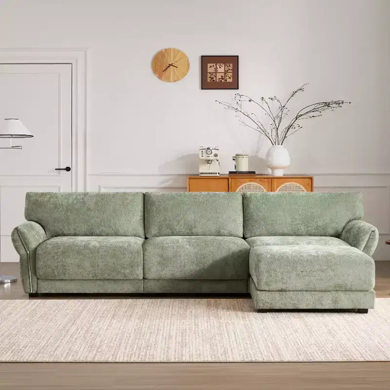 Modular Sectional Sofa with USB Ports, Chenille Upholstered 6/4-Seat Couch with Petal Armrests & Ottomans - ModernLuxe