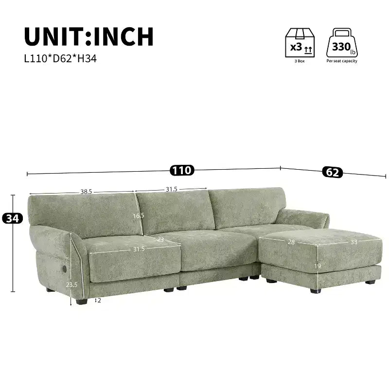 Modular Sectional Sofa with USB Ports, Chenille Upholstered 6/4-Seat Couch with Petal Armrests & Ottomans - ModernLuxe