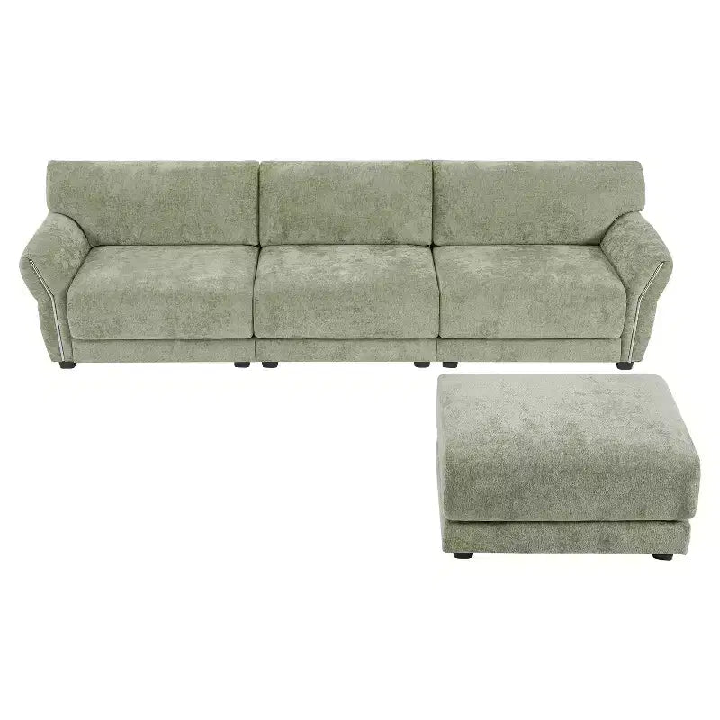 Modular Sectional Sofa with USB Ports, Chenille Upholstered 6/4-Seat Couch with Petal Armrests & Ottomans - ModernLuxe