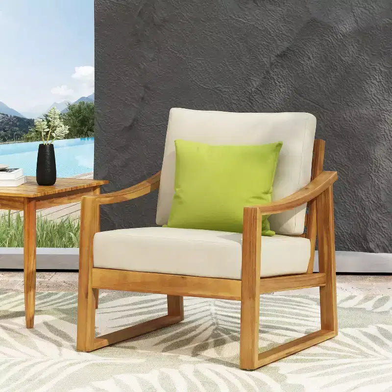 Poltrona da esterno Christopher Knight Home Samwell in legno di acacia con cuscino