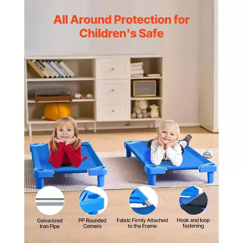 VEVOR Stackable Kiddie Cot,Pack of 6, Portable Toddler Nap Cots, Standard Size 52 L x 23 W Daycare Cots for Kids,Preschool Classroom Daycare Beds