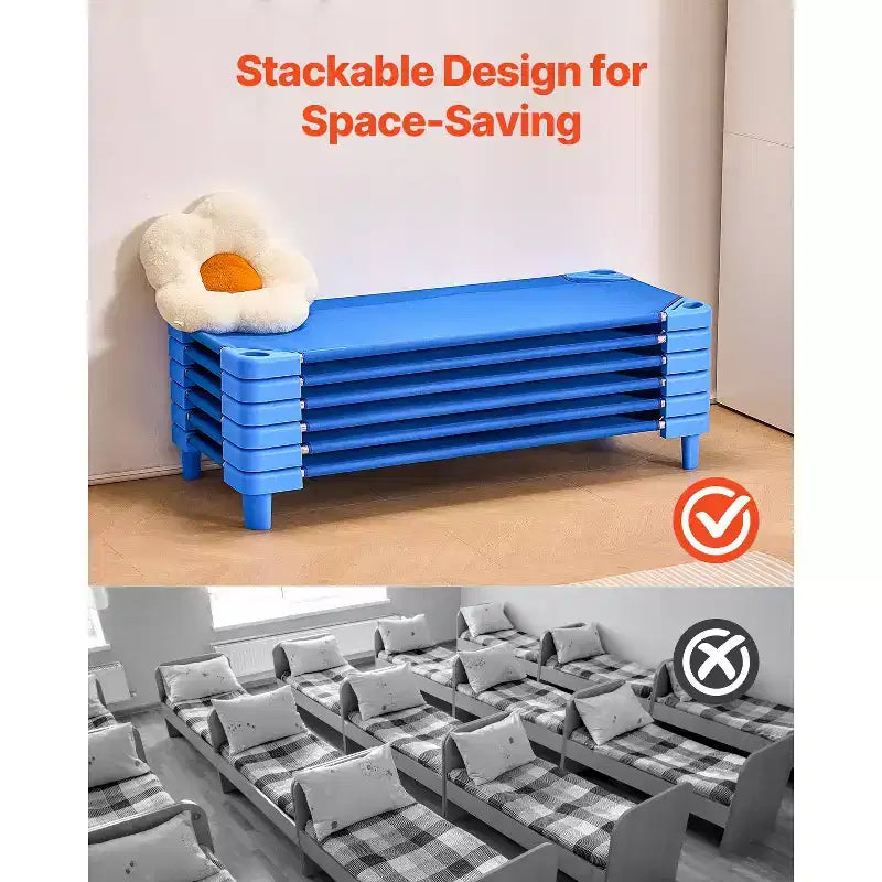 VEVOR Stackable Kiddie Cot,Pack of 6, Portable Toddler Nap Cots, Standard Size 52 L x 23 W Daycare Cots for Kids,Preschool Classroom Daycare Beds