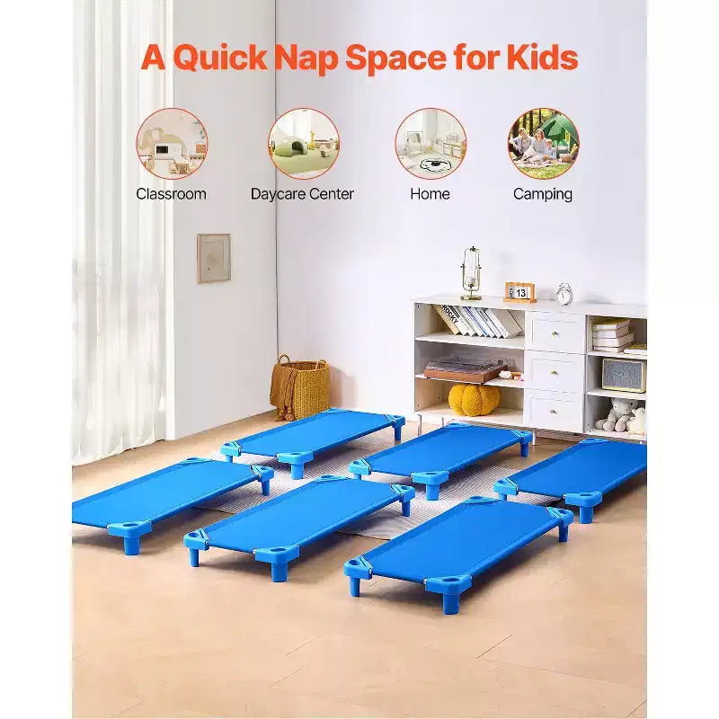 VEVOR Stackable Kiddie Cot,Pack of 6, Portable Toddler Nap Cots, Standard Size 52 L x 23 W Daycare Cots for Kids,Preschool Classroom Daycare Beds