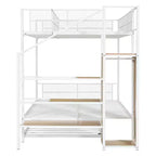 Letti a castello Okak Twin Over Full per bambini, struttura del letto a piattaforma in metallo con letto estraibile e scaletta di contenimento laterale, armadio per camera da letto, bianco