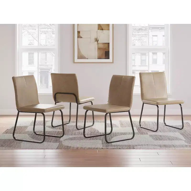Signature Design by Ashley Pharwynn Modern Dining Chairs, Faux Leather Upholstered Set of 4, Gunmetal Frame, Toast