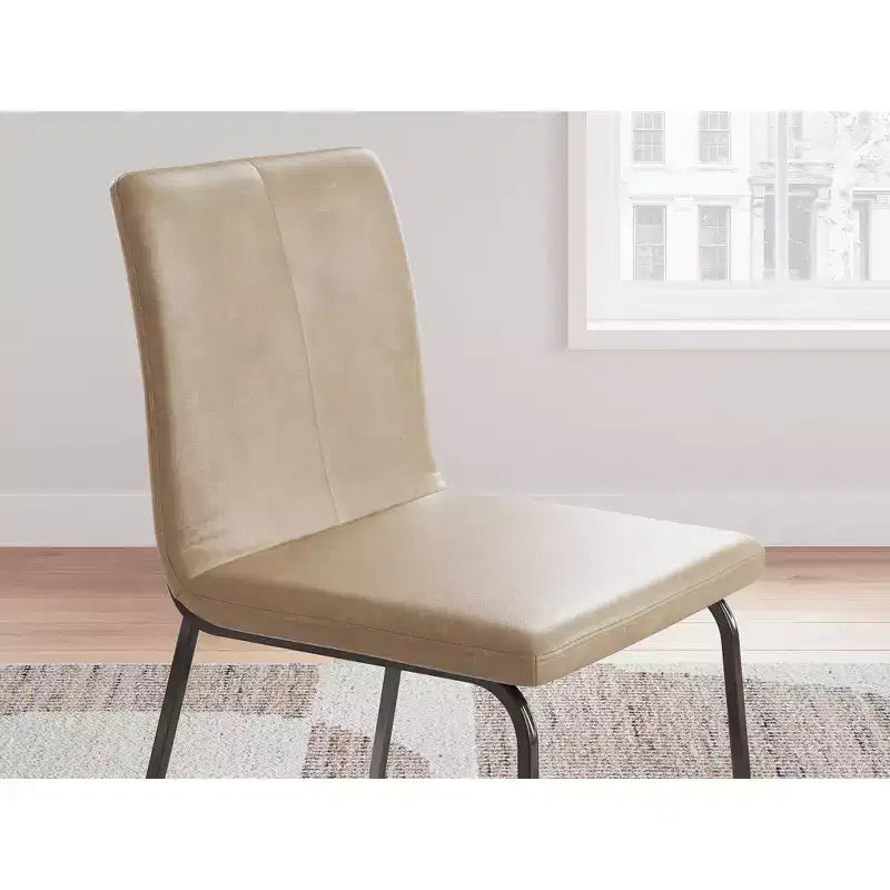Signature Design by Ashley Pharwynn Modern Dining Chairs, Faux Leather Upholstered Set of 4, Gunmetal Frame, Toast