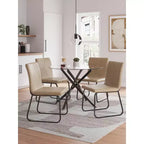 Signature Design by Ashley Pharwynn Modern Dining Chairs, Faux Leather Upholstered Set of 4, Gunmetal Frame, Toast