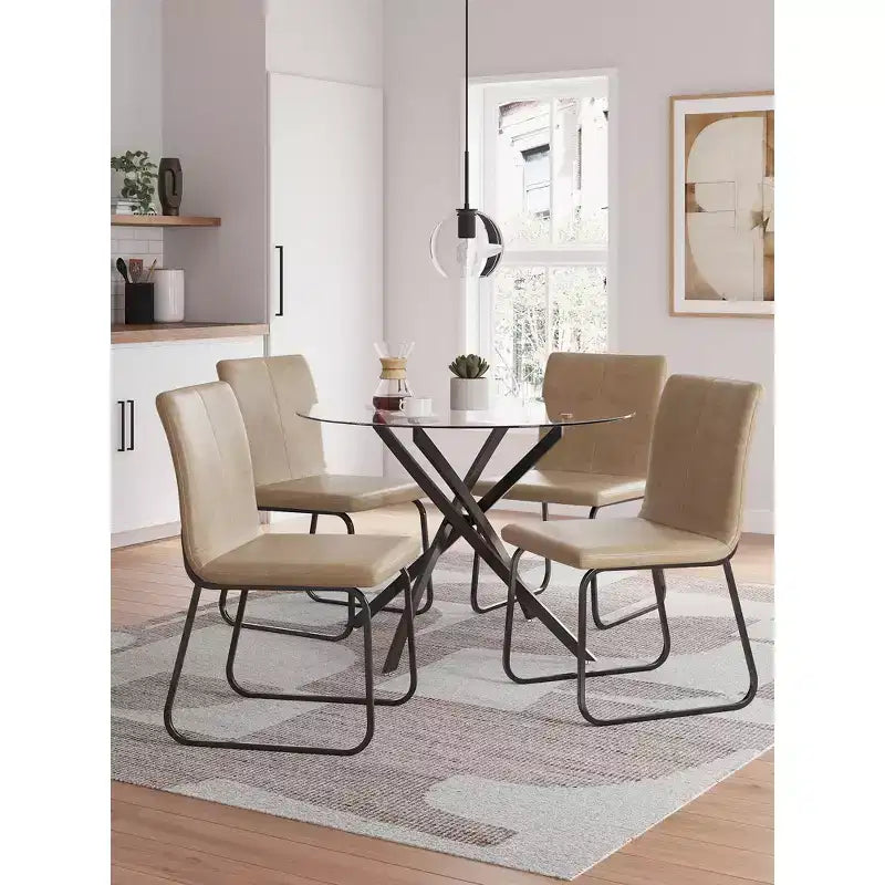 Signature Design by Ashley Pharwynn Modern Dining Chairs, Faux Leather Upholstered Set of 4, Gunmetal Frame, Toast