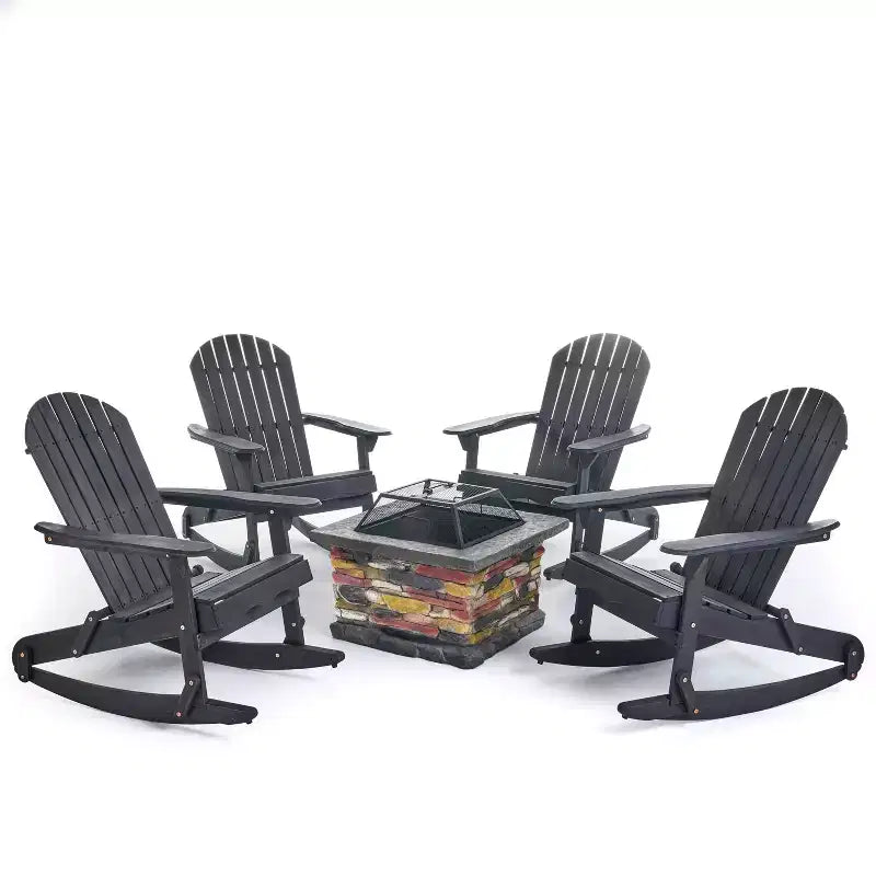Christopher Knight Home Hermes Outdoor Acacia Wood 5 Piece Adirondack Rocking Chair and Fire Pit Set