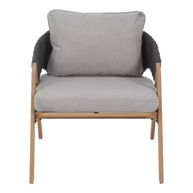 Christopher Knight Home Kaia Patio Modern Metal & Rattan Upholstered Accent Chairs with Faux Wood Finish (Set of 2)