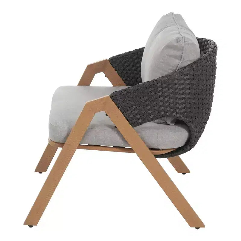 Christopher Knight Home Kaia Patio Modern Metal & Rattan Upholstered Accent Chairs with Faux Wood Finish (Set of 2)