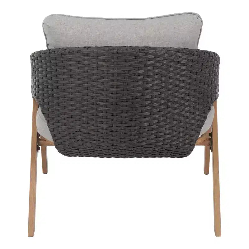 Christopher Knight Home Kaia Patio Modern Metal & Rattan Upholstered Accent Chairs with Faux Wood Finish (Set of 2)
