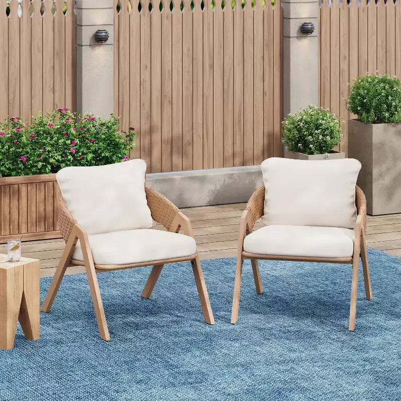 Christopher Knight Home Kaia Sedie Accent Moderne da Patio in Metallo e Rattan Imbottite con Finitura Effetto Legno (Set da 2)