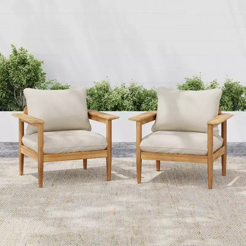 Christopher Knight Home Kari Poltrona da club da esterno in legno di acacia a doghe con cuscini resistenti all'acqua, Beige/Teak chiaro