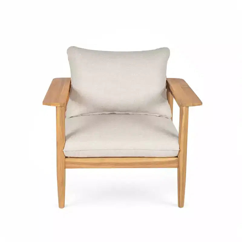 Christopher Knight Home Kari Poltrona da club da esterno in legno di acacia a doghe con cuscini resistenti all'acqua, Beige/Teak chiaro