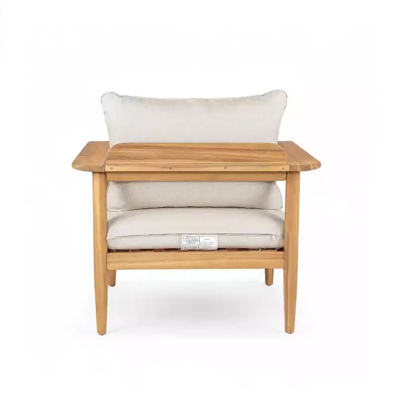 Christopher Knight Home Kari Poltrona da club da esterno in legno di acacia a doghe con cuscini resistenti all'acqua, Beige/Teak chiaro
