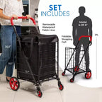 Carrello della spesa pieghevole piccolo SereneLife con fodera rimovibile - Ruote girevoli a 360°, capacità di carico di 32 kg