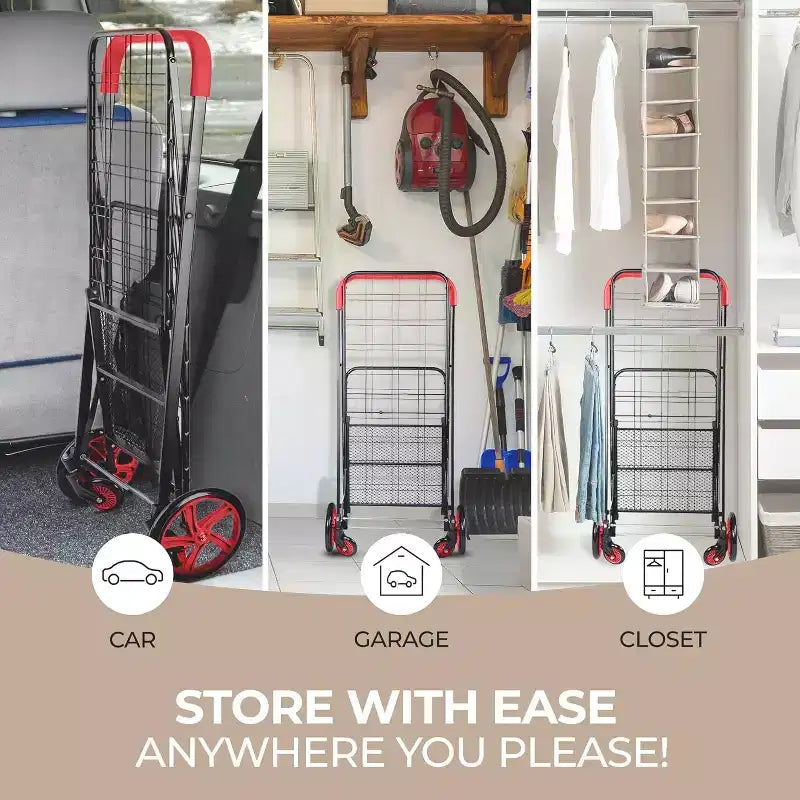 Carrello della spesa pieghevole piccolo SereneLife con fodera rimovibile - Ruote girevoli a 360°, capacità di carico di 32 kg