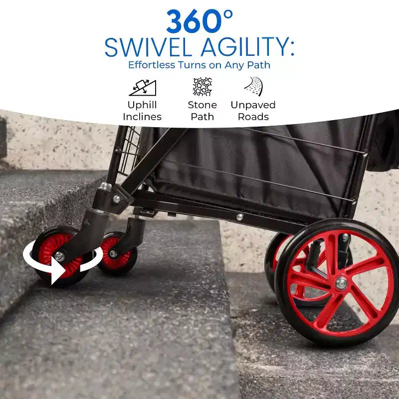Carrello della spesa pieghevole piccolo SereneLife con fodera rimovibile - Ruote girevoli a 360°, capacità di carico di 32 kg