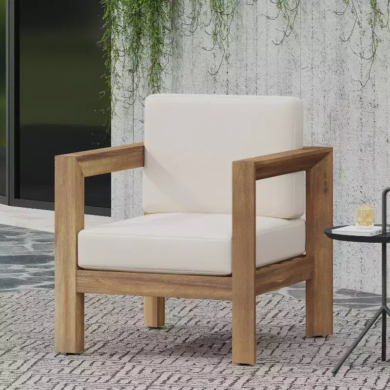 Christopher Knight Home Genser Outdoor Acacia Wood Club Chair with Water-Resistant Cushions