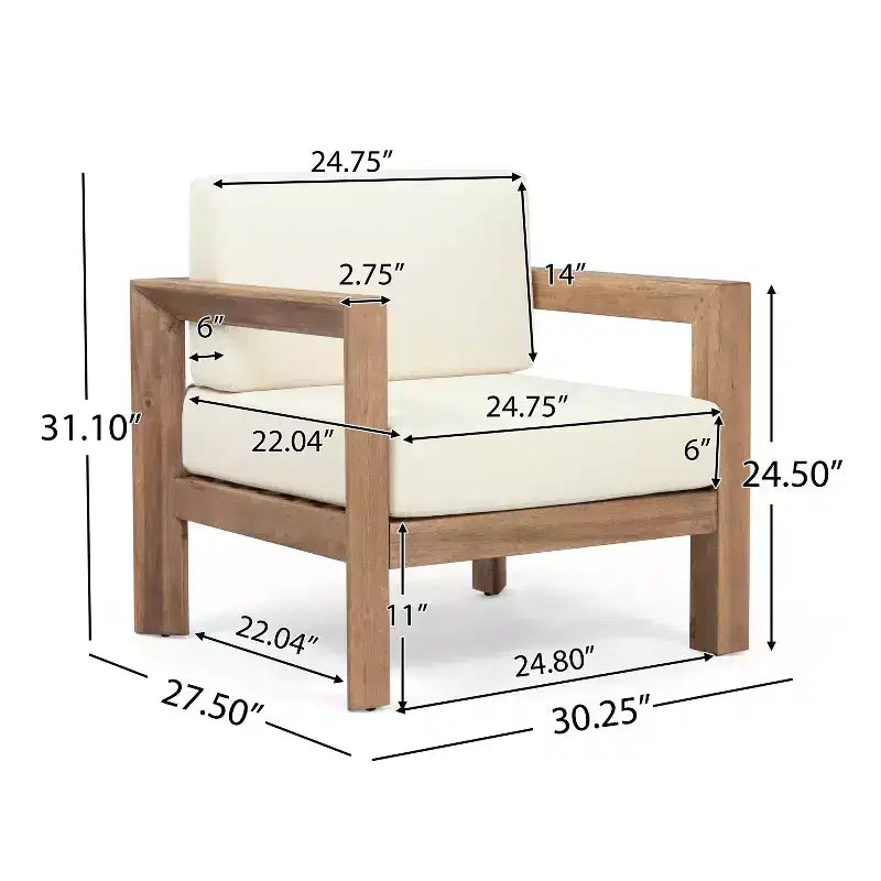 Christopher Knight Home Genser Outdoor Acacia Wood Club Chair with Water-Resistant Cushions