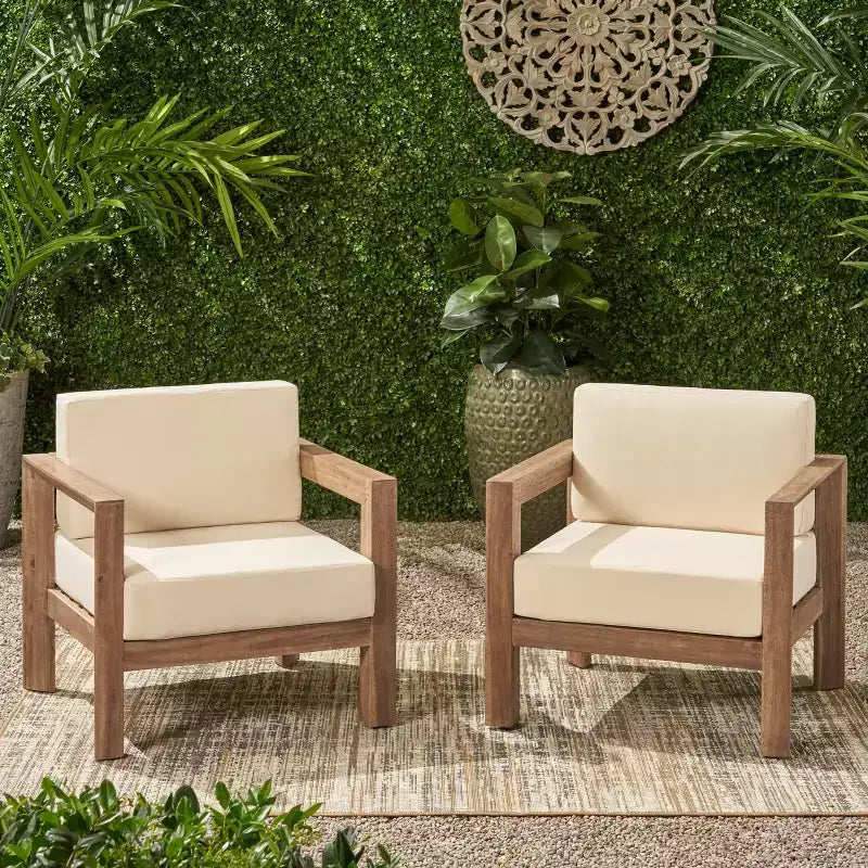 Christopher Knight Home Genser Outdoor Acacia Wood Club Chair with Water-Resistant Cushions