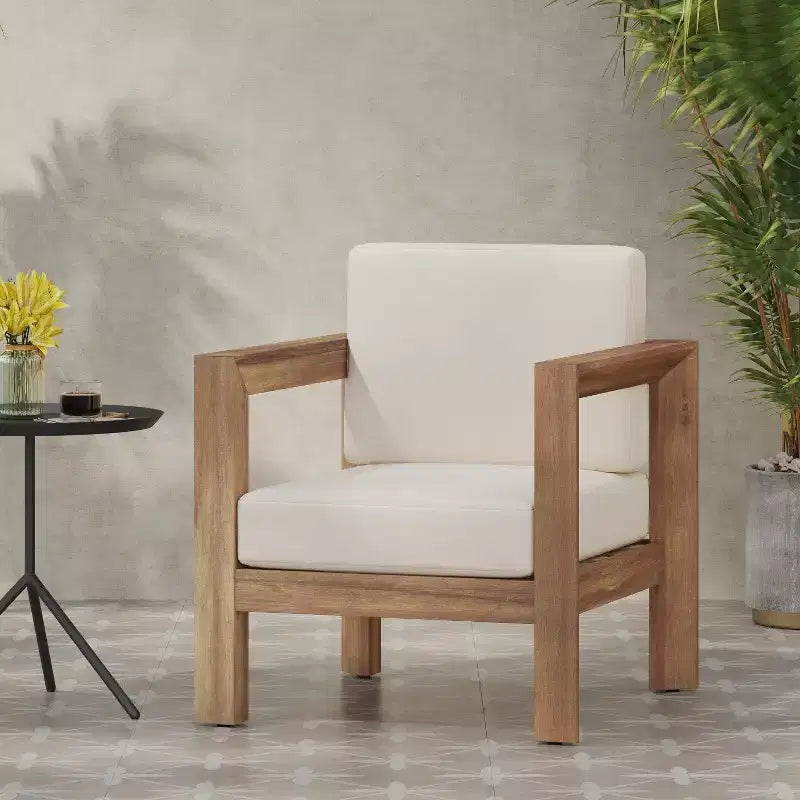 Christopher Knight Home Genser, sedia da club da esterno in legno di acacia con cuscini resistenti all'acqua