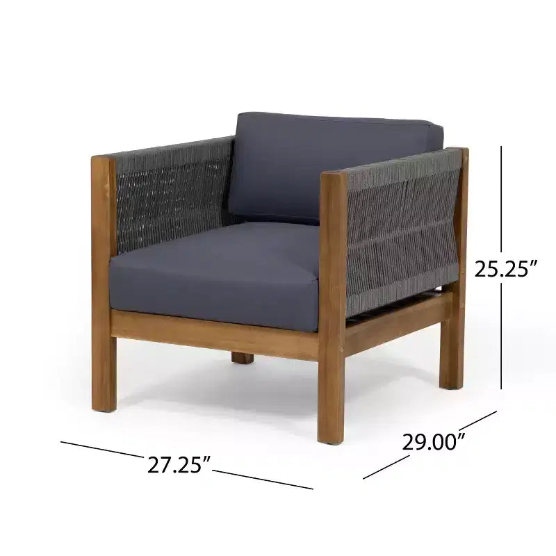 Christopher Knight Home Laurel Outdoor Acacia Wood and Rope Club Chair with Cushions