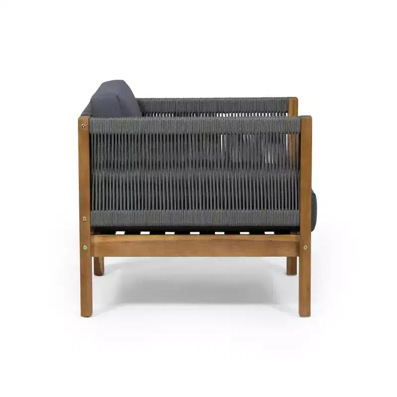 Christopher Knight Home Laurel Outdoor Acacia Wood and Rope Club Chair with Cushions